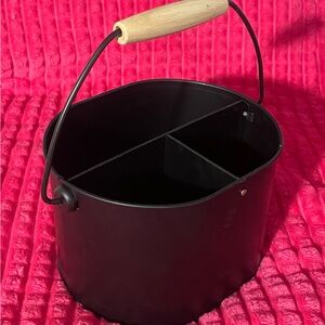 Black Metal Bucket with Wooden Handle